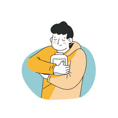  A person happily hugging a product. vector illustration