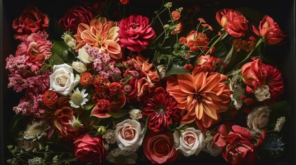 Fresh bouquet of mixed flowers arranged on a wooden table