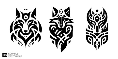 Obraz premium wolf head black and white vector clip art silhouette graphic design