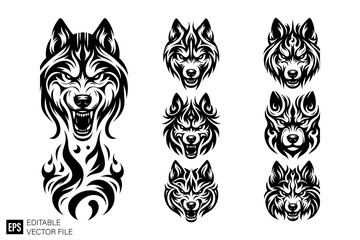 Fototapeta premium wolf black and white clip art silhouette vector graphic design