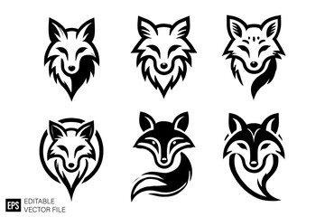 Fototapeta premium fox head logo black and white vector clip art silhouette graphic design