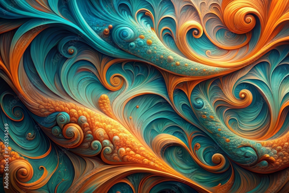 Poster vibrant swirls of turquoise and orange hues merge in a mesmerizing dance, creating a stunning abstra