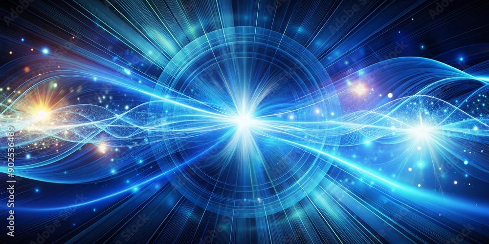 Poster vibrant blue abstract background with swirling patterns of light and energy, evoking the concept of 