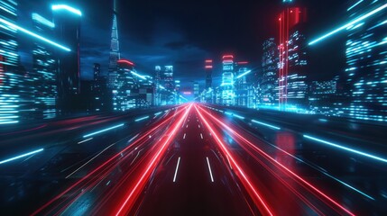 Obraz premium 3D Rendering view of highway in city high speed motion blur. AI generated image