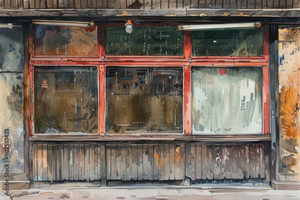 Poster a building with a broken window, great for use in crime or detective scenes