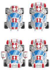 Fototapeta premium A set of options for a futuristic car. Pixel art. View from above. Isolated on white background. Vector illustration. 