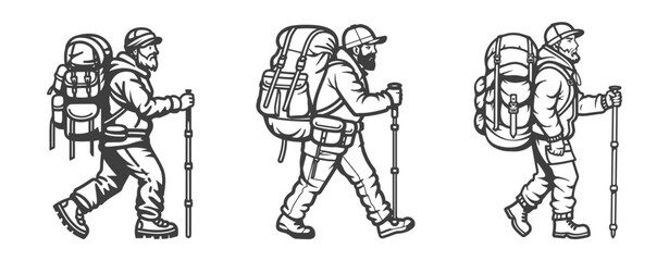 set of Illustration of Isolated Mountaineer Cartoon on White Background ,generative ai