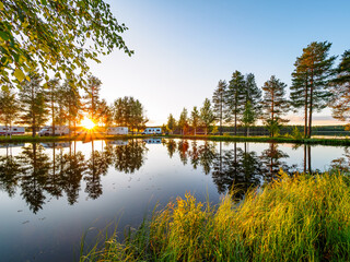 Beautiful sunset view to caravan site