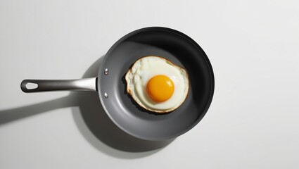 Fried Egg in Non-Stick Pan on White Background