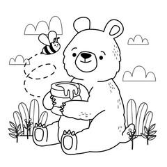 A bear eating honey and a bee flying © ukasz