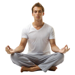 Man meditating with focus, practicing mindfulness and inner peace