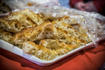 A closeup of a tasty homemade cheese pie set on a table