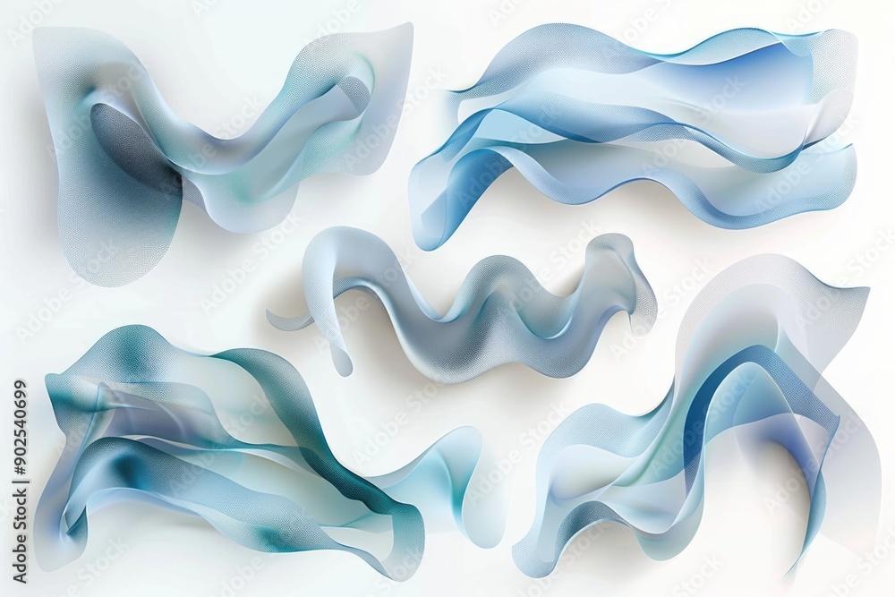 Poster a set of four abstract waves on a white surface