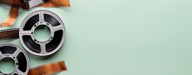 Semi close-up of old film negatives against green background, world audiovisual heritage day concept, more clarity with clear light and sharp focus, high detailed