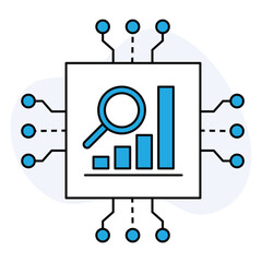AI-Driven Data Analysis Icon. Automated Data Analytics Icon. Digital AI Insights Icon. Smart Data Processing Icon. Tech Analysis AI Icon.