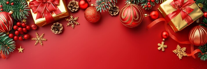 Festive horizontal Christmas banner web poster, header for website. New Year poster. Xmas holiday background