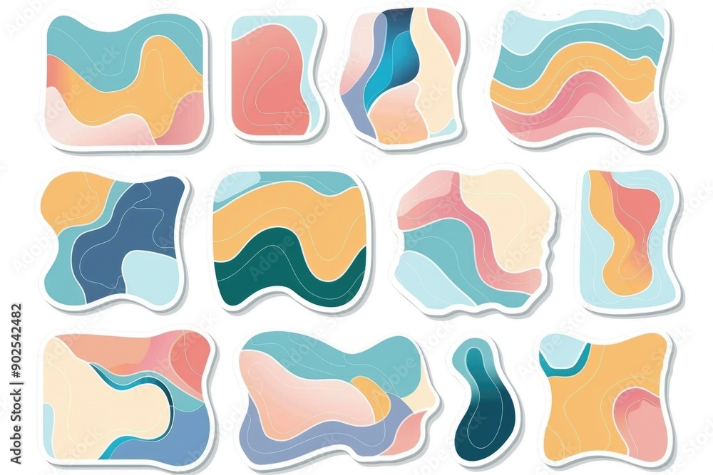 Poster a collection of geometric stickers featuring unique abstract shapes