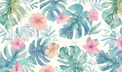 tropical plants and flowers in the center of an illustration borders, Generative AI