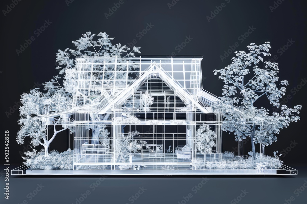 Aufkleber digital smart home blueprint with tree design concept of advanced technology connectivity and modern