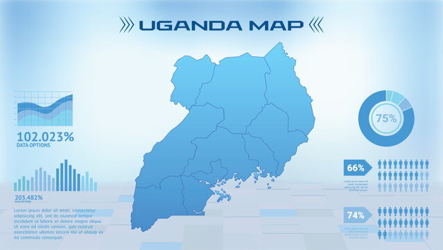 Blue Uganda Map with States, Political Uganda infographic map vector illustration