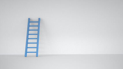 Blue ladder in a room with white walls and floor