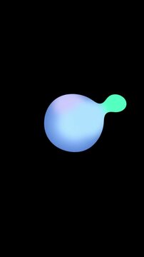 Vertical of colorful liquid blob, droplets on slow motion on motion looping, seamless loop on 3D template isolated on black background. Idea for wallpaper, template, banner, backdrop etc.,