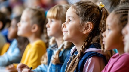 Engaged and Happy Children Attentively Participating in a Classroom Lesson, Demonstrating Enthusiasm and Focus in an Educational Setting