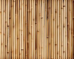 Close-up view of a bamboo wall , displaying vertical bamboo canes closely aligned. Ideal for backgrounds or natural design themes.