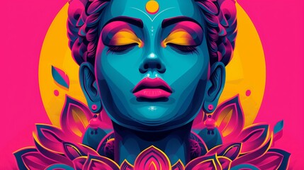 Lakshmi depicted in colorful pop art - Hindu goddess of wealth, prosperity