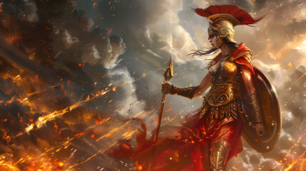 Greek god and goddess Athena illustration, Athena the goddess of wisdom, civilization, warfare, strength, strategy, female arts, crafts, justice and skill.