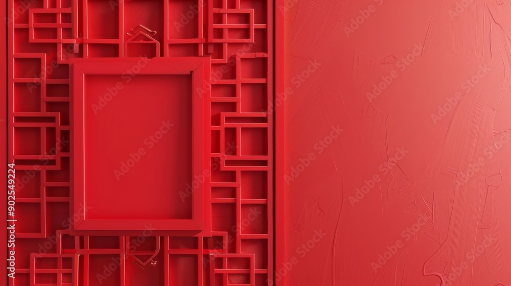 Poster Red Geometric Abstract Background with Copy Space.