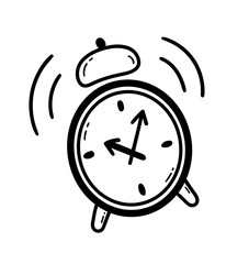 Vector line art illustration of ringing alarm clock