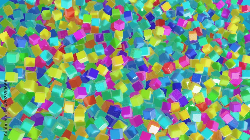 Poster multicolored cubes fall on the plane. cubes light up and go out like a new year's garland. holiday p