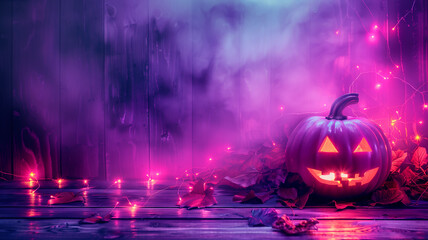 Halloween Jack-O Pumpkin Lantern with Glowing Futuristic Neon Lights