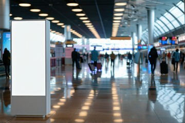 Blank Advertisement Board in Busy Airport Terminal