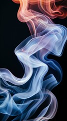 Naklejka premium abstract swirling smoke in vibrant blue, pink, and orange hues against a black background