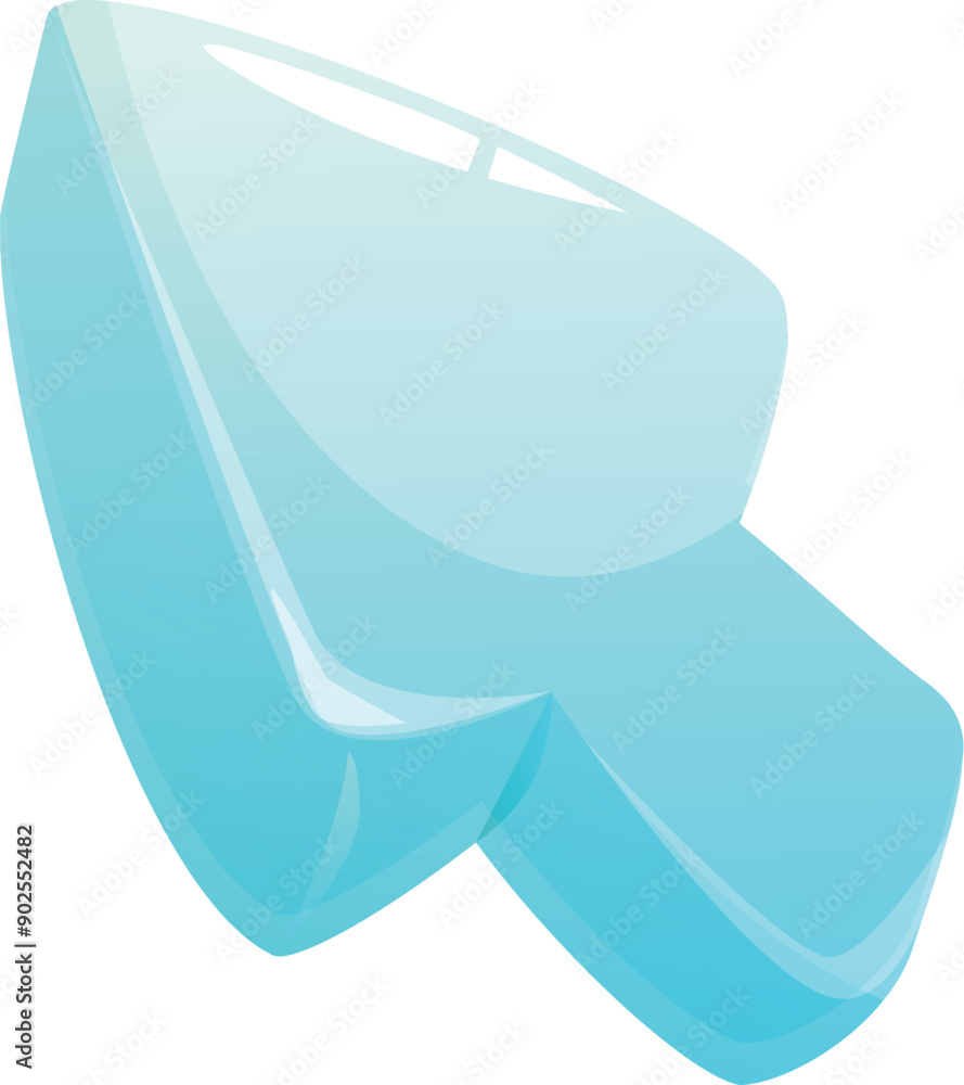 Aufkleber blue cursor with rounded corners is pointing to the right side on white background