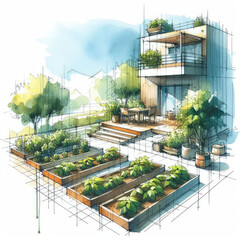 Nature's Bounty: Watercolor Illustration of an Organic Cucumber Garden