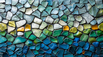 Random Mosaic Tiles in Green, Blue, and White