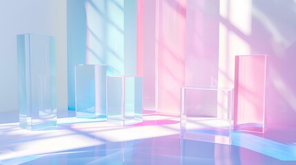 white background with a gradient of light blue and pink with translucent glass windows in the shape of bar charts, perfect as a background or graphic element for marketing materials.