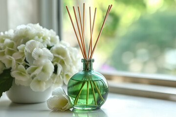 Aroma oil diffusers on natural background.