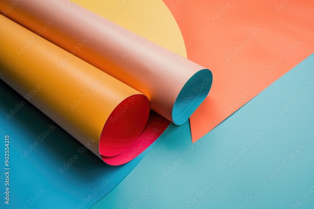 Poster stack of colorful paper rolls