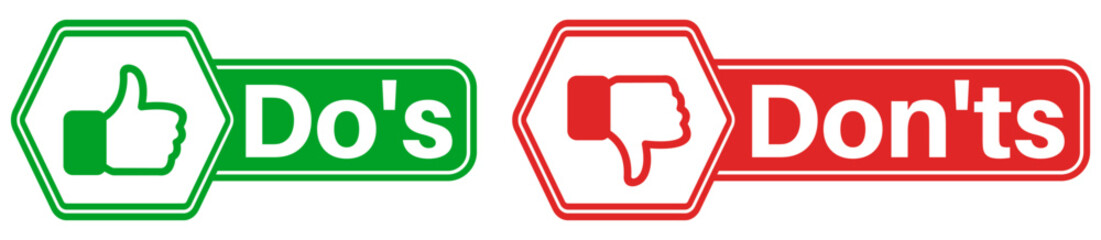 Do's and don'ts icon set. good and bad signs labels design vector illustration