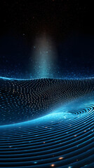 Digital technology blue wave grid abstract graphic poster background with generative