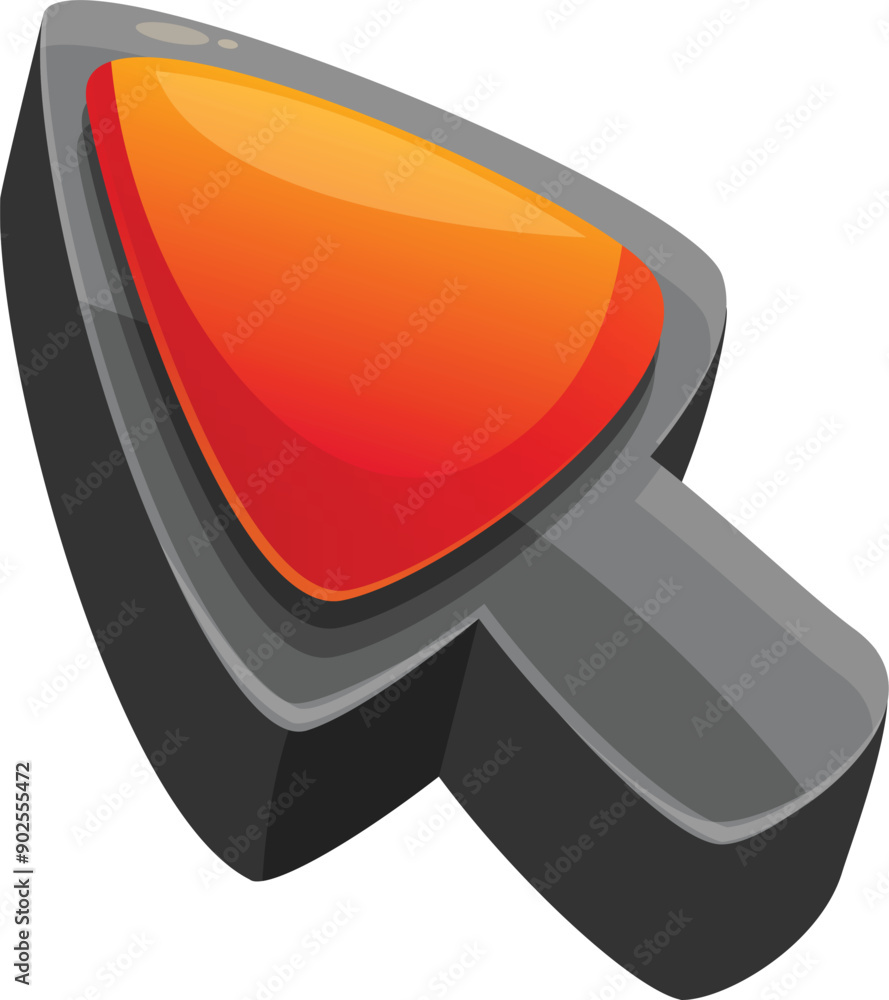 Poster 3d shiny orange and red cursor is pointing up and to the right