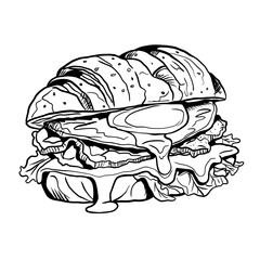 Illustration vector cartoon Sandwich BW
