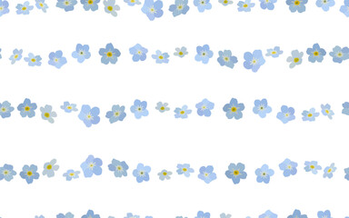 seamless pattern with forget-me-nots, lines from Myosotis flowers on a white background. Use for patterns on fabric, bedding, advertising, posters, etc. Vector illustration