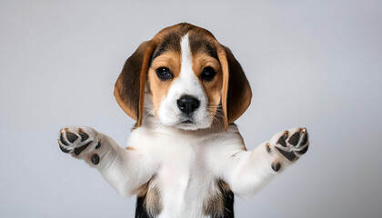 Cute Beagle Puppy Standing with Raised Paws
