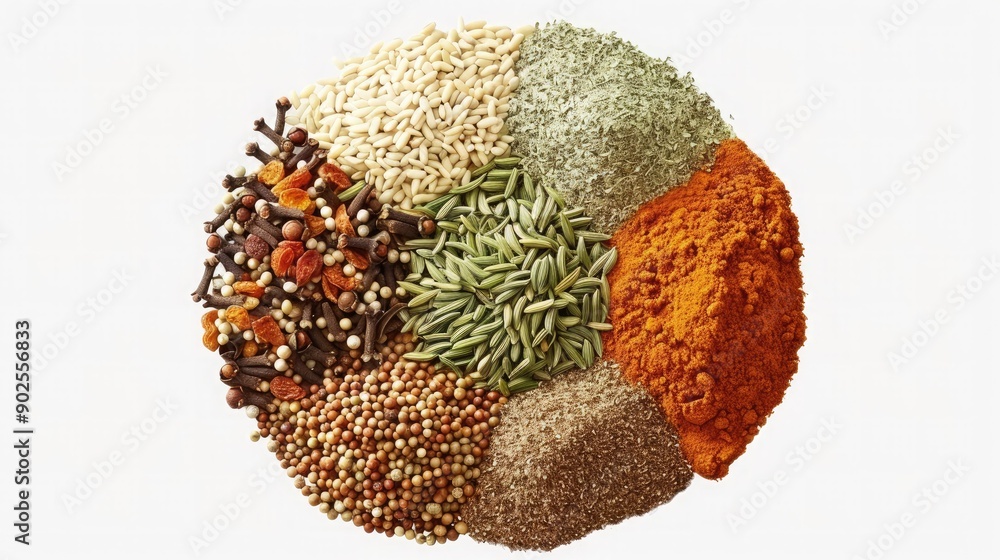 Poster assortment of vibrant spices arranged in a circular pattern