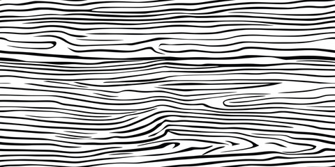 Hand drawn wood plank, seamless pattern, wood texture, black lines on white background, vector design